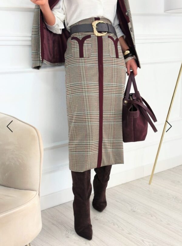Falda Midi “Wine & Check”